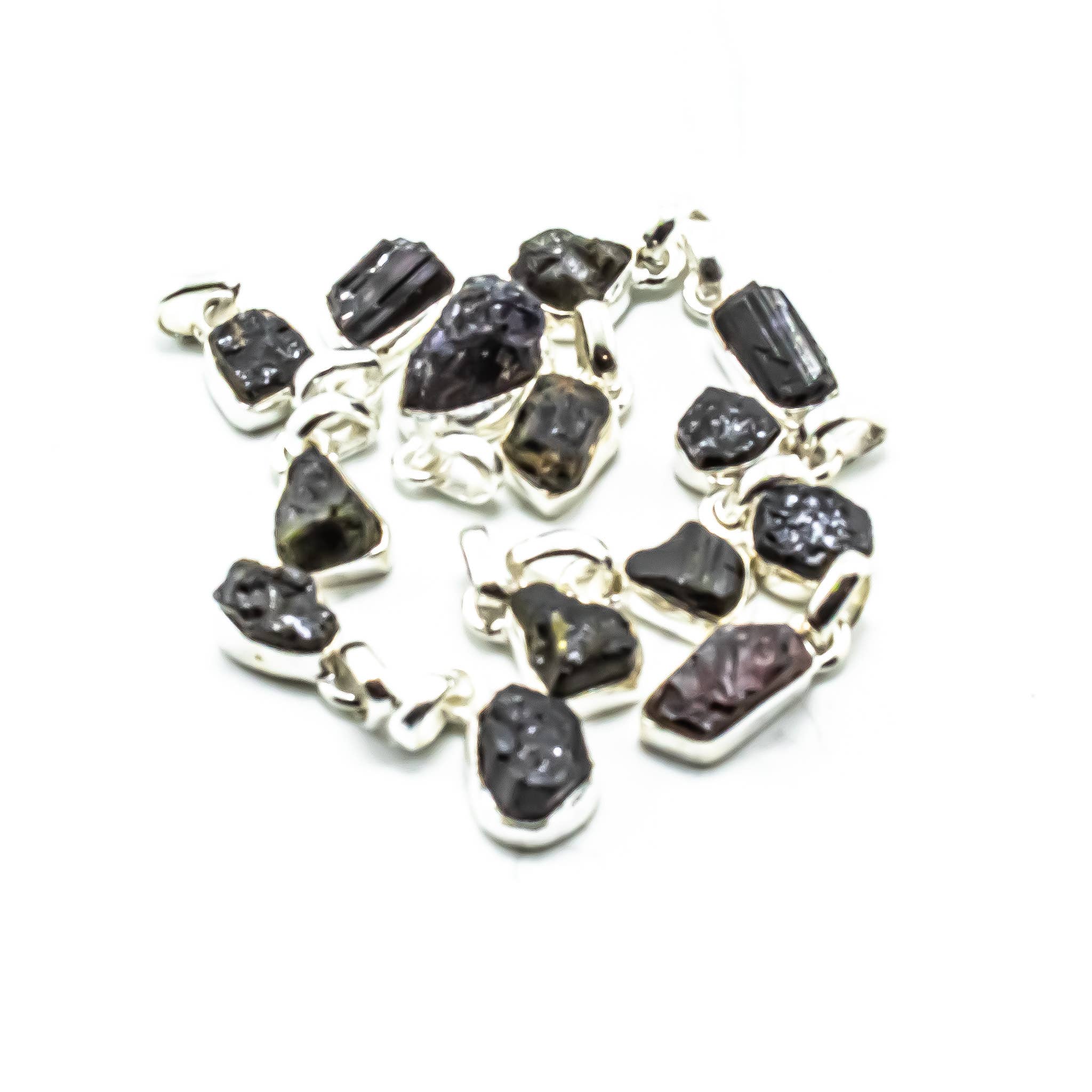 Quasar Gems USA - Wholesale Pendant/Charm Necklace - Black Tourmaline Freeform Sterling Silver Pendant Necklace