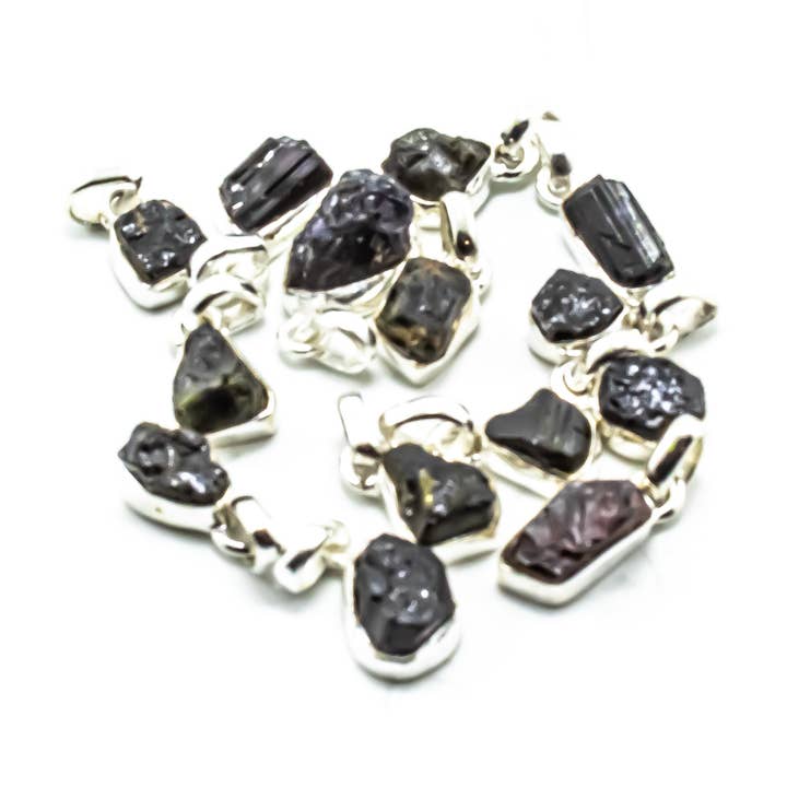Quasar Gems USA - Wholesale Pendant/Charm Necklace - Black Tourmaline Freeform Sterling Silver Pendant Necklace 0