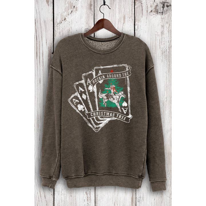 HRTandLUV - Wholesale Graphic Sweatshirt - Women's - ROCKIN AROUND THE CHRISTMAS TREE MINERAL SWEATSHIRTS