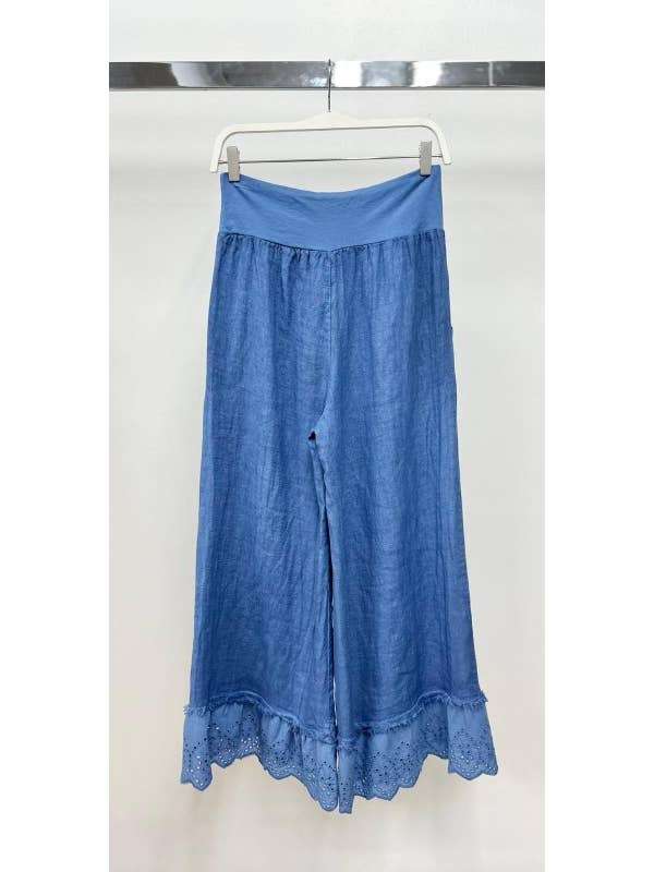 VENTI6 - Wholesale Pants - Women's - EYELET HEM COTTON WIDE LEG LINEN PANTS (19-48)9