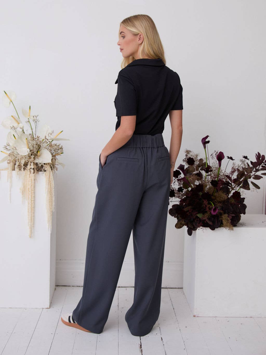 Gray Lucia Premium Slate Wide Leg Comfort Trouser  for wholesale on Faire6
