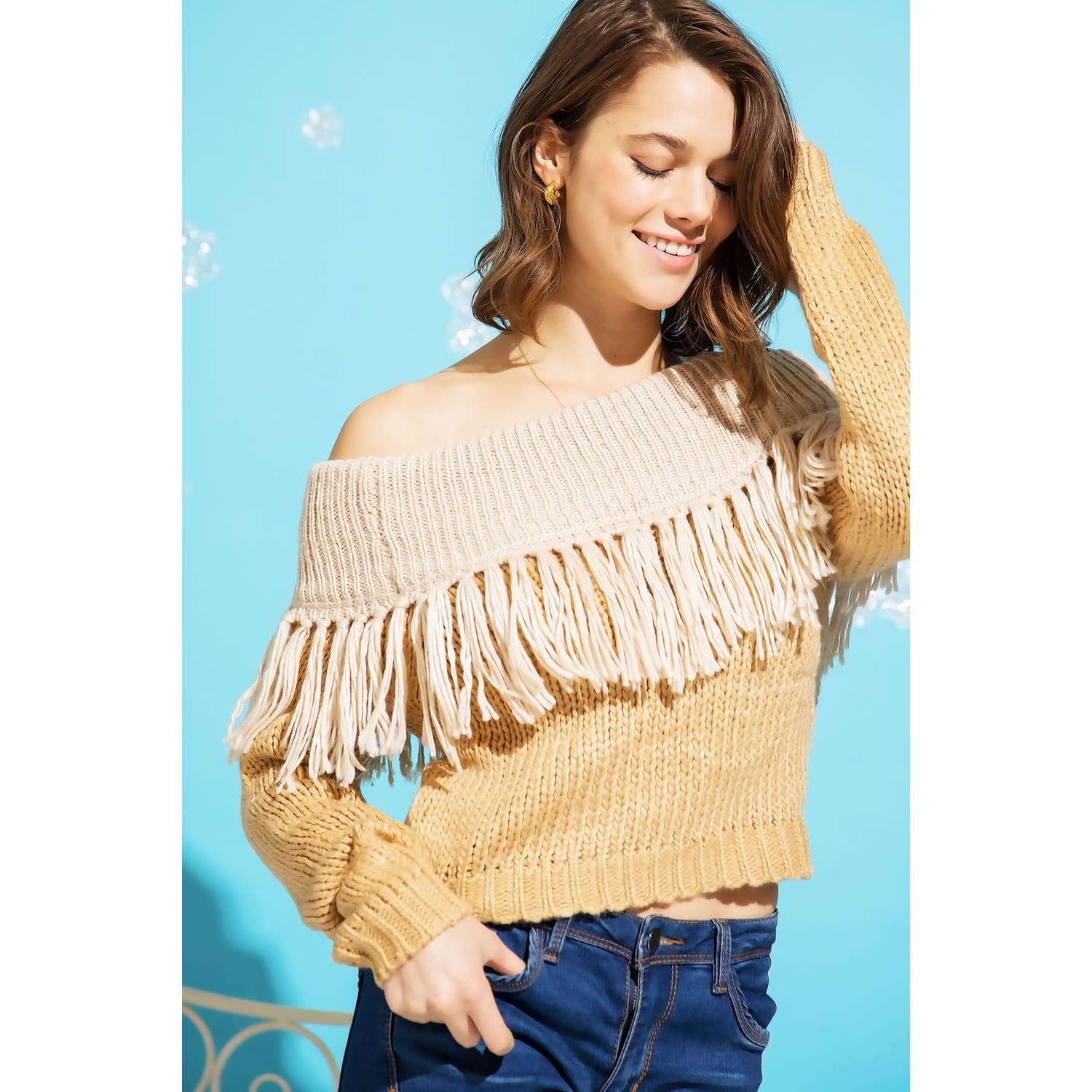 Sweet Generis - Vente Pull en maille – femme - PULL EN MAILLE ÉPAISSE À FRANGES ET ÉPAULES DÉNUDÉES10