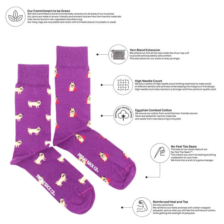 Friday Sock Co. - Vente Chaussettes – homme - Chaussettes Pug pour hommes1