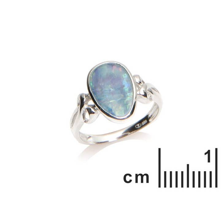 Australian blue opal doublet drop ring, sterling silver for wholesale on Faire1