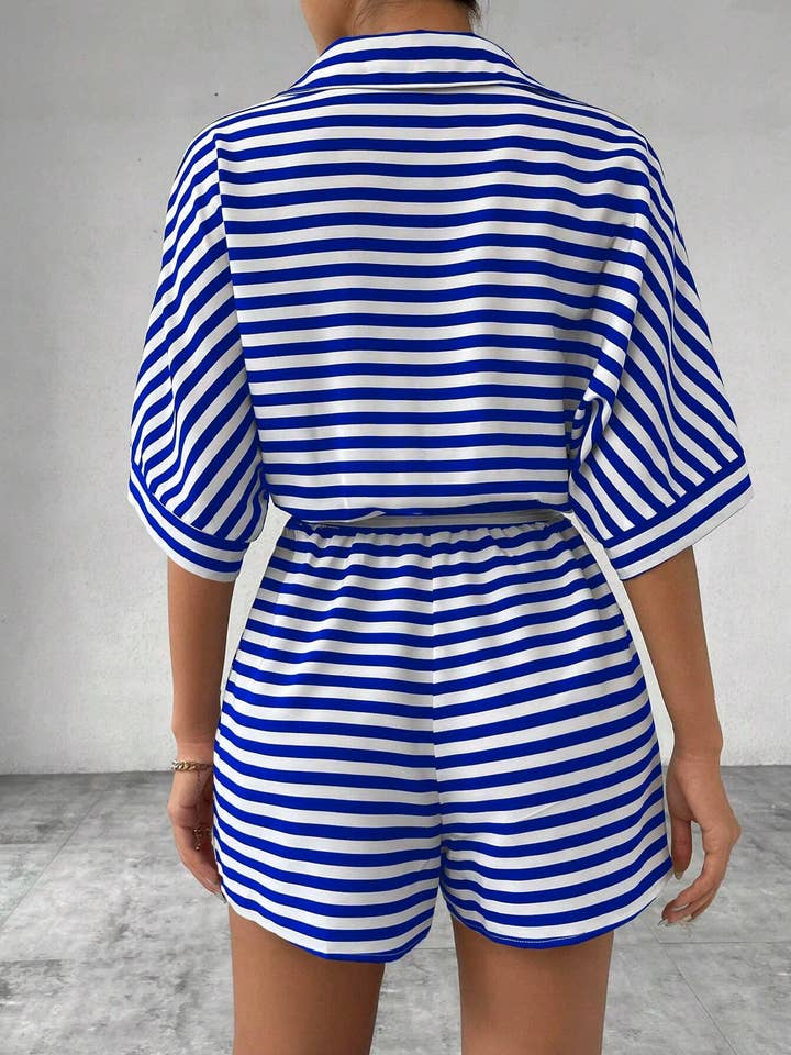 Comely Fashion - Wholesale Romper - Women's - Striped Buttons Up Summer Romper with Belt20