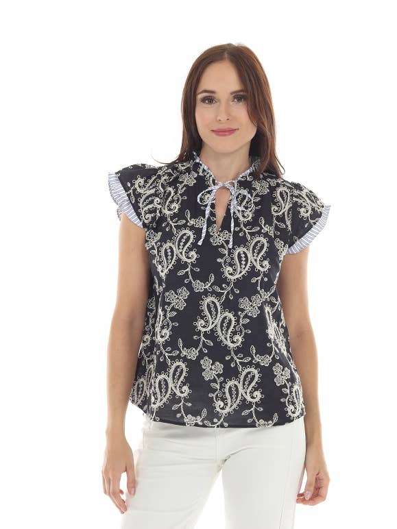 Blouse à motif troglodyte pour la vente par Rain + Rose