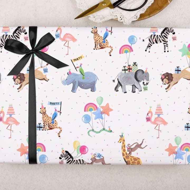 Zoo Animal Party fødselsdagsindpakningspapir | Gaveindpakning for engroshandel hos Making Meadows Ltd