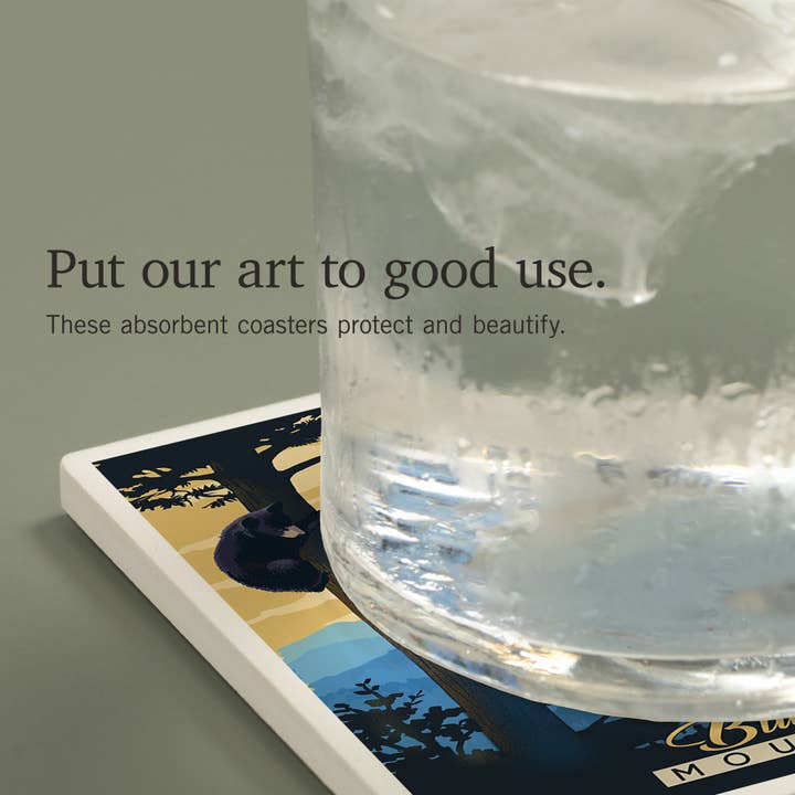 Lantern Press - Wholesale Coasters - CERAMIC COASTER Blue Ridge Mountains Black Bears Litho3