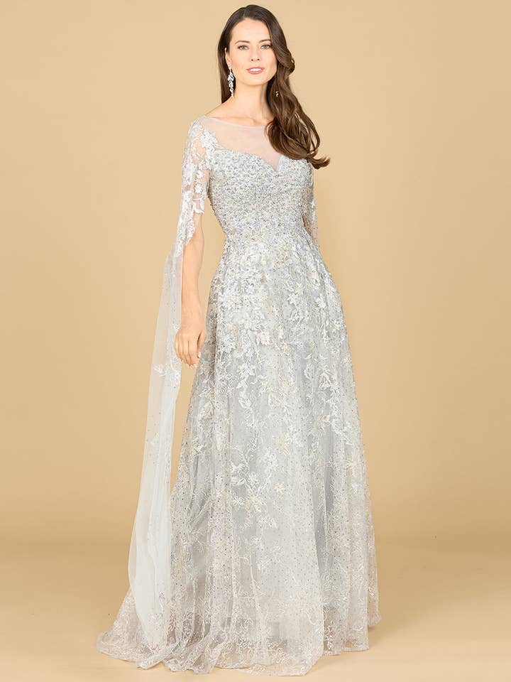 Lara New York - Wholesale Gown - Women's - Lace Gown with Cape Sleeves, Sweetheart Neckline1