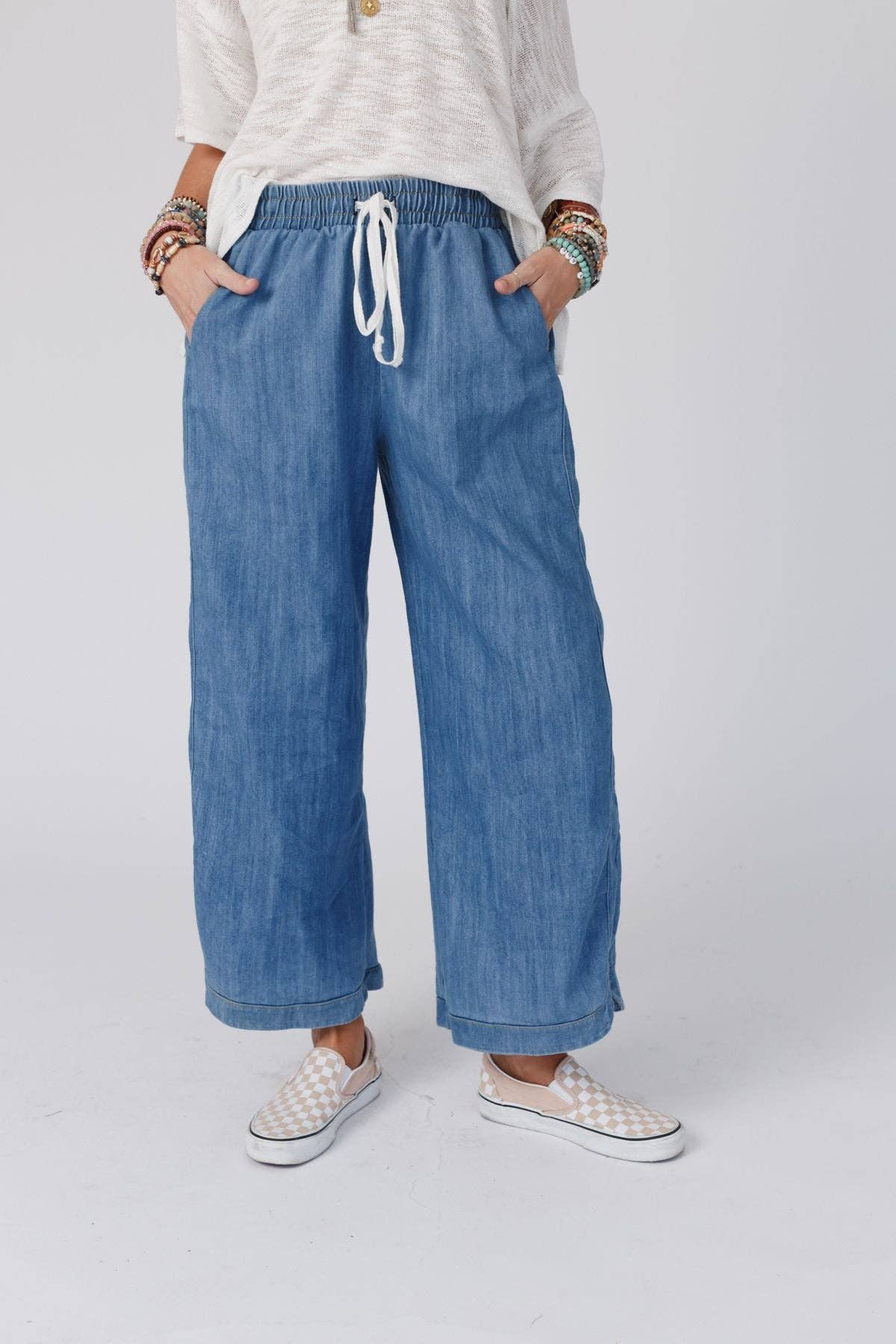 Three Bird Nest - Wholesale Pants - Women's - So Comfy Wide Leg Cropped Pant - Denim8