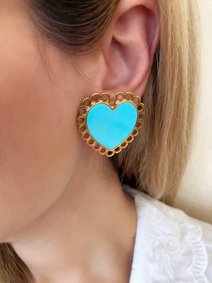 Oorbellen zonder doorboord, Turkoois hartvormige oorbellen, met clip voor wholesale door Christina Christi