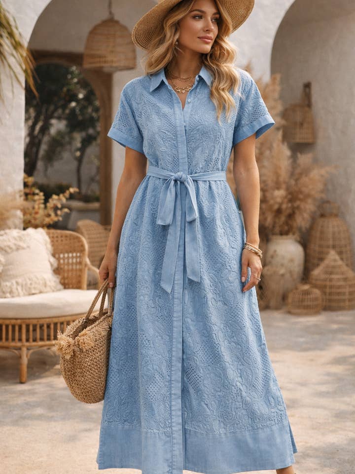 Azure Bloom Lace Shirt Dress for wholesale by The Nu Vintage