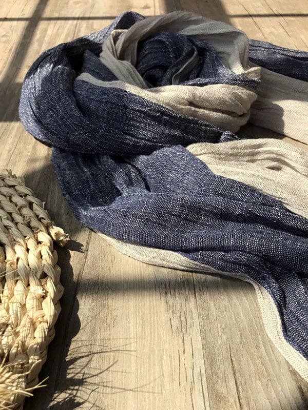 VividLux - Vente Écharpe – femme - Écharpe vintage en coton Ramie de couleur contrastante11