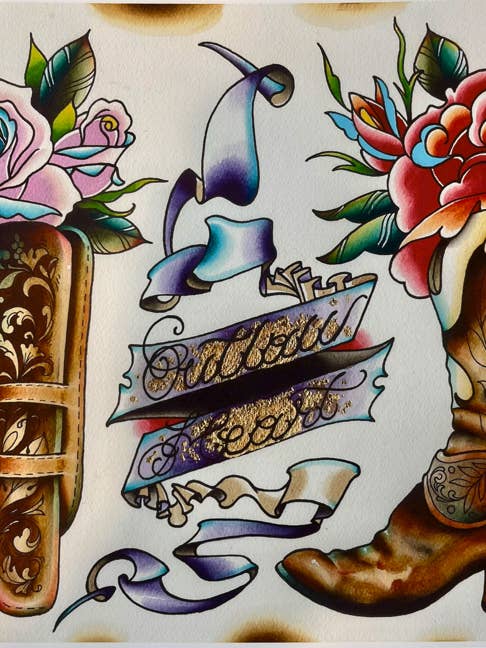 Outlaw Heart Tattoo Flash Art Print for wholesale by Dead Rockers