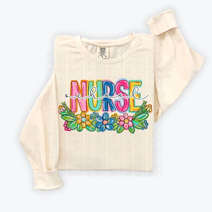 Transfert DTF Floral par infirmière scolaire pour la vente par K and M Designs