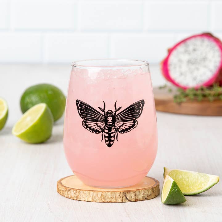 Counter Couture - Wholesale Wine Glass - Moth Stemless Wine Glass - Black