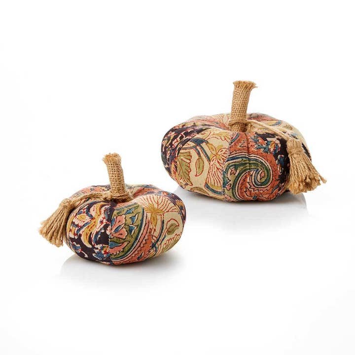 SERRV International - Wholesale Decorative Tabletop Object - Kalamkari Patchwork Pumpkins - Set of 2
