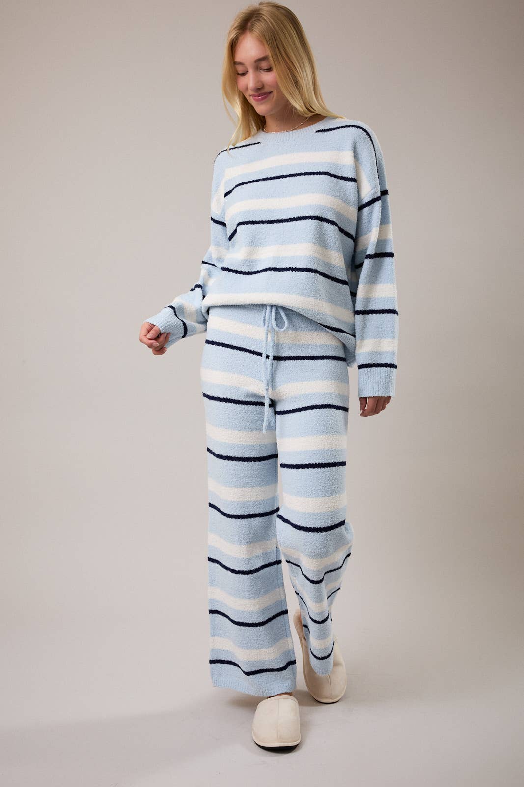 LE LIS - Wholesale Lounge Set - Women's - LONG SLEEVE STRIPE SWEATER TOP WITH WIDE LEG SWEATER PANTS7