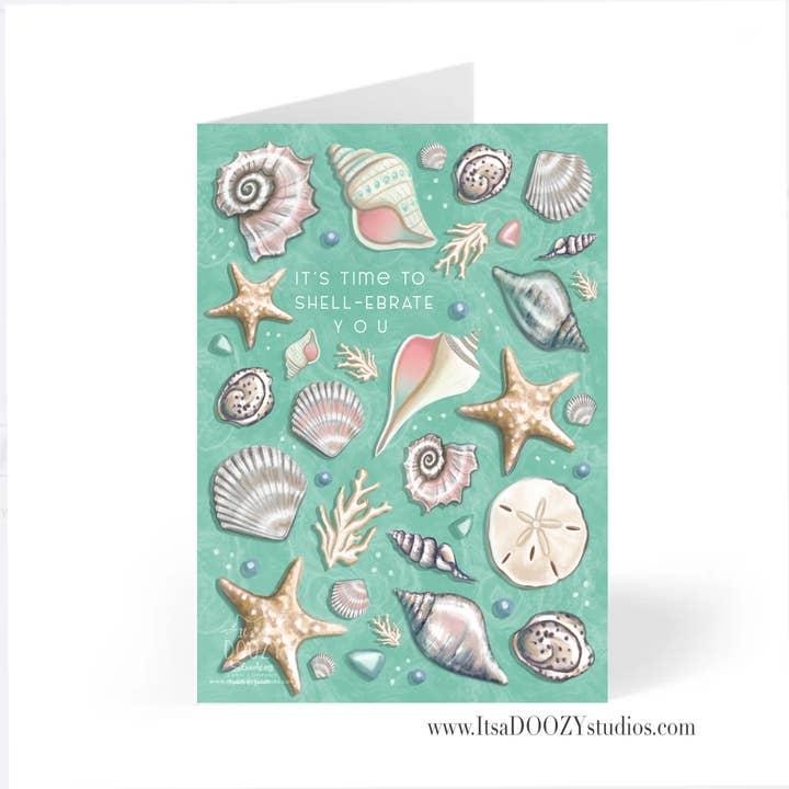 It’s a Doozy Studios - Wholesale Birthday Card - It’s Time to Shell-erbrate You! - Beachy Seashell Ocean Card1