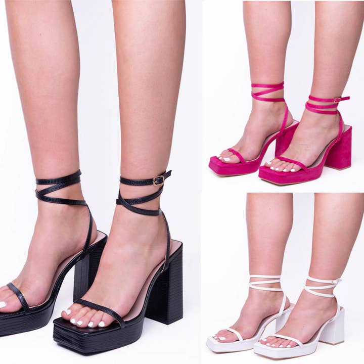 DAMES SANDAAL MET HAK EN BANDJES VIERKANTE NEUS EN ENKELVETER voor wholesale door ShoeBox Botique