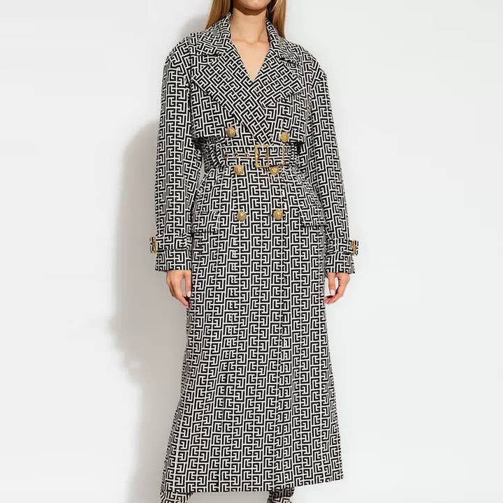 SY300 Jacquard bæltet mellemlang frakke til efterår/vinter for engroshandel hos Sanyao Fashion