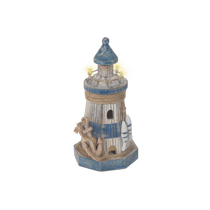 Multi Wooden Led Lighthouse With Anchor Small for wholesale on Faire