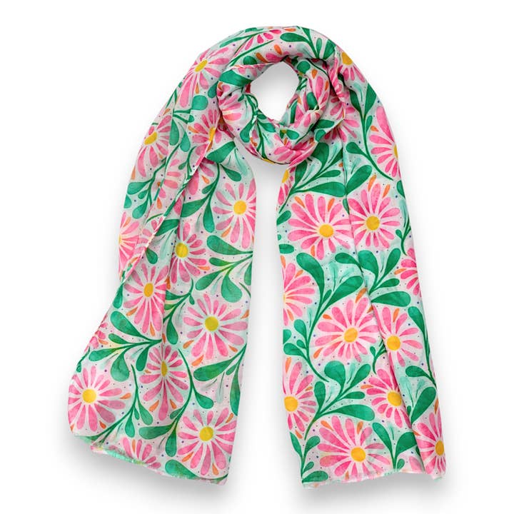 Daisy Leaves Print Scarf for wholesale by Lili Scarves (US Duty Free)