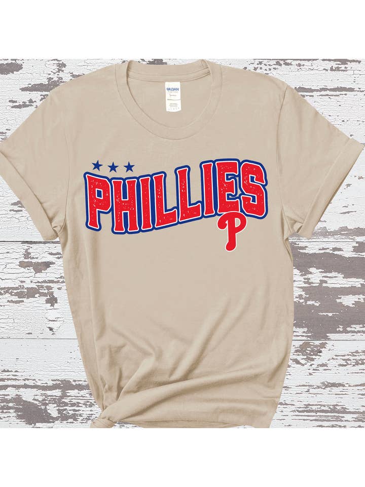 A Blessed Texas Mess Boutique - Vente T-shirt à imprimés – femme - Match de baseball des Phillies de Philadelphie Batte Gant2