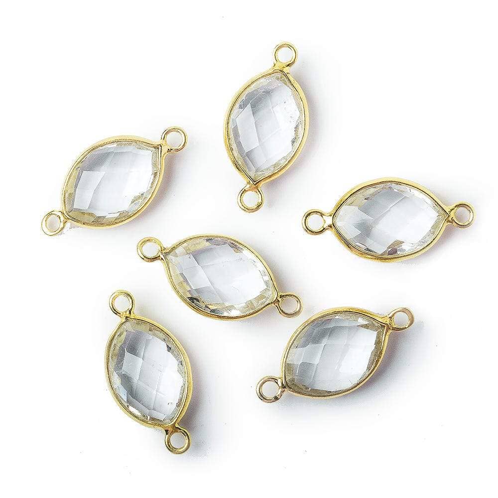 Beads of Cambay - Wholesale Individual Charm/Pendant - 13x9mm Vermeil Bezel Crystal Quartz Marquise Connector 1 piece0