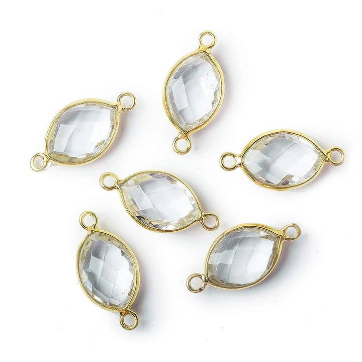 Beads of Cambay - Wholesale Individual Charm/Pendant - 13x9mm Vermeil Bezel Crystal Quartz Marquise Connector 1 piece