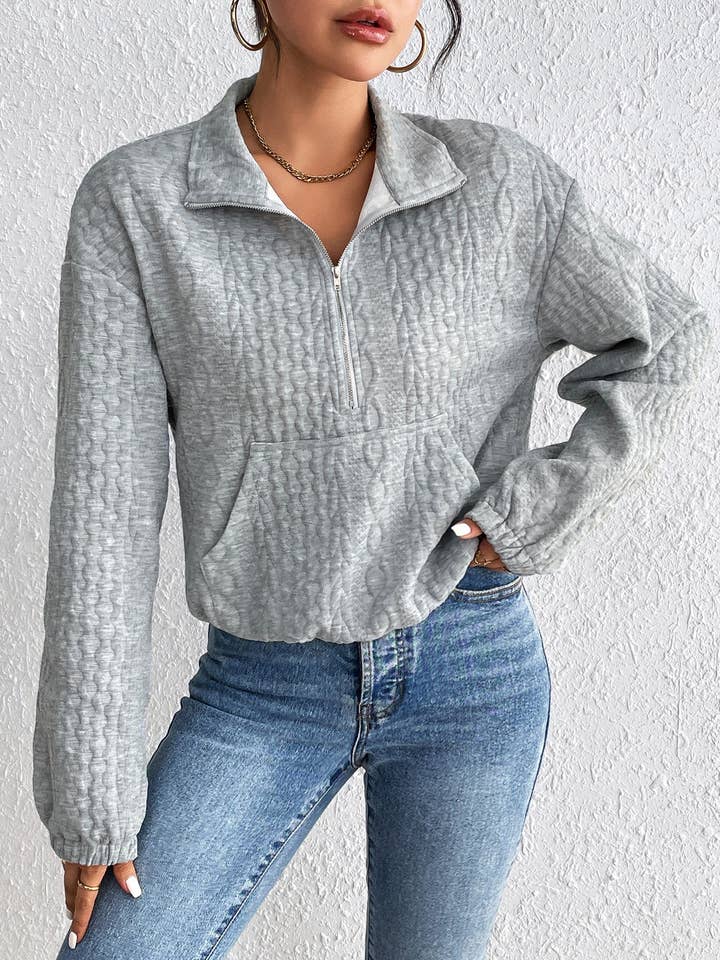 Fall fashion casual solid color zipper long-sleeved top for wholesale by HIDDENBRAND