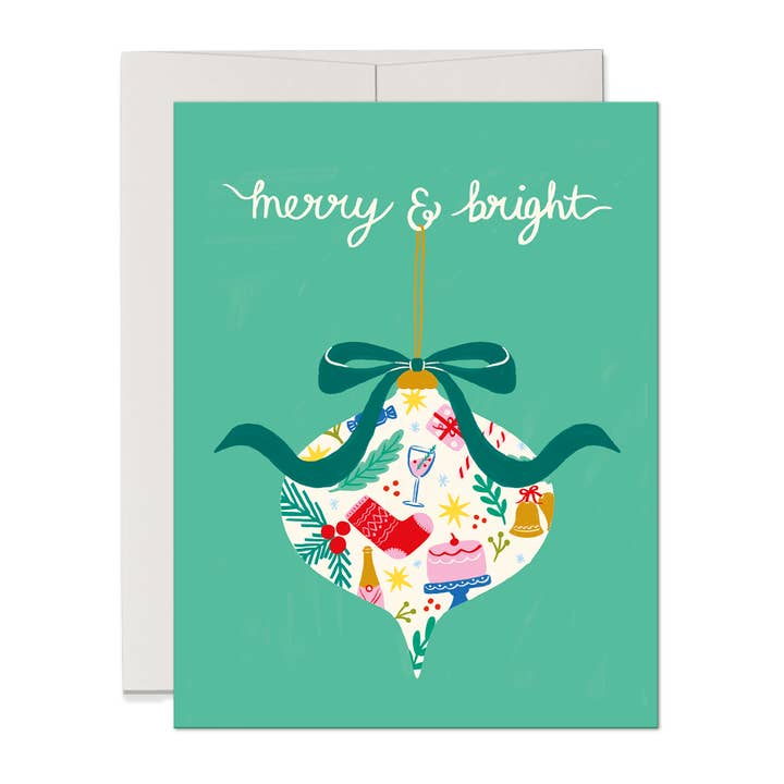 Merry & Bright Ornament Christmas Card for wholesale by Three Strands Design