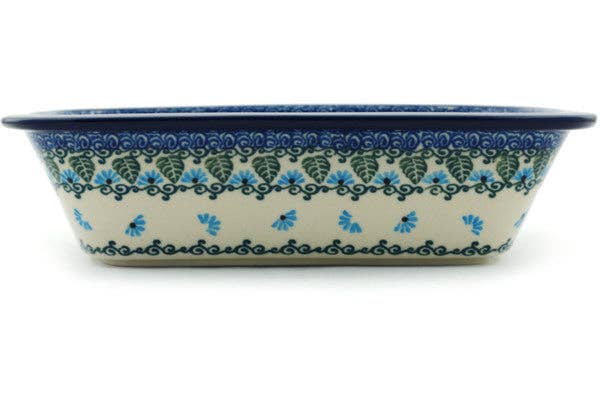 Polmedia Polish Pottery - Wholesale Baking Dish - Rectangular Baker 10" Forget Me Not Theme UNIKAT2