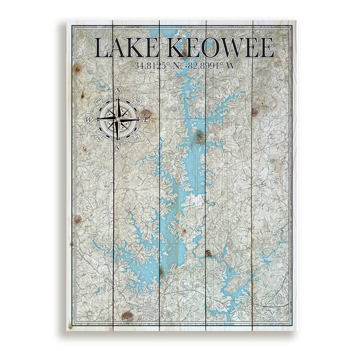 Lake Keowee, SC 18x24 Wood Pallet Map for wholesale by Map Mom