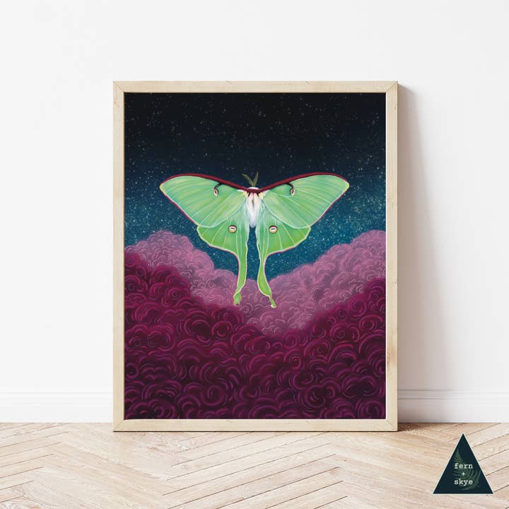 Luna Moth Ascends Art Print for wholesale by Fern and Skye