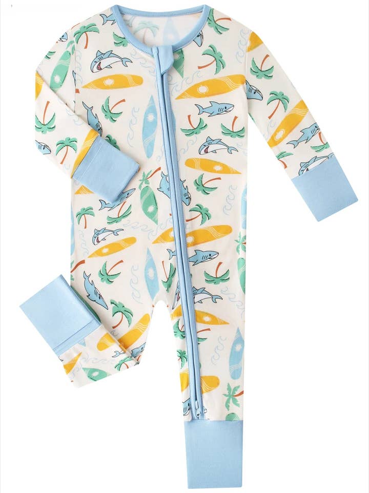 PoshTOT Beach Surfing Bamboo Baby Convertible Zippy Romper for wholesale by Charlie's Project Kids