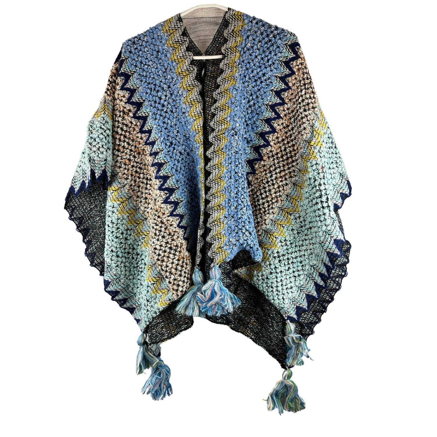 ZKY Wholesale - Venta al por mayor Poncho - Mujer - Chal étnico con flecos en forma de poncho, capa y cárdigan10