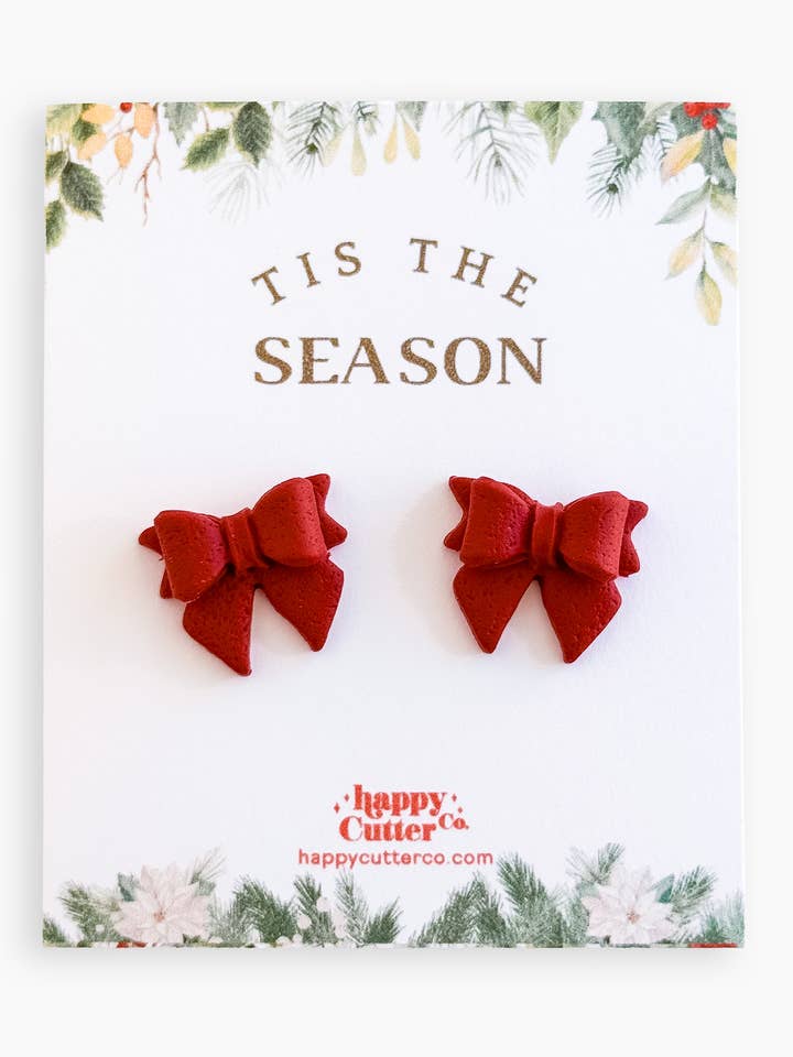Christmas Studs - Classic Red Holiday Bow Stud Earrings for wholesale by Happy Cutter Co