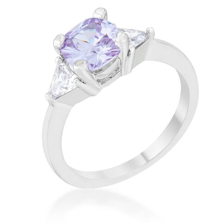 Shonda 1.8ct Lavender CZ Rhodium Cushion Classic Statement Ring for wholesale by JGoodin