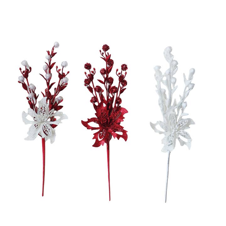 PICK DI STELLA DI NATALE CON BACCHE DI ORPELLO IN PDQ per la vendita all'ingrosso da parte di Country Silk