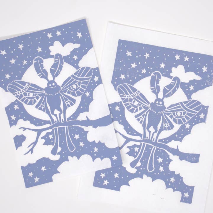 Mothman Linocut Print for wholesale by Morganite Press