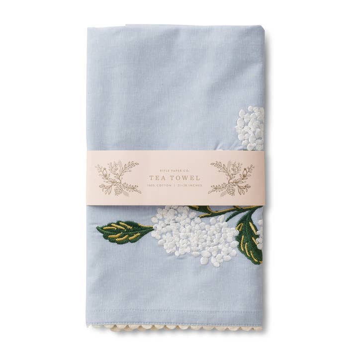 Rifle Paper Co. - Wholesale Tea Towel - Hydrangea Embroidered Tea Towel1