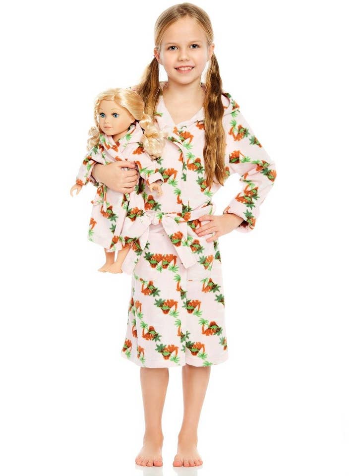 Kids Girl & Doll Fleece Hooded Robe for wholesale by Leveret Pajamas