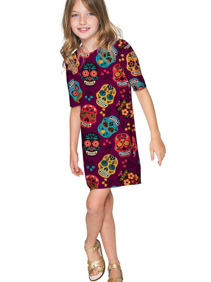 faBOOlous Grace Purple Cute Printed Shift Dress - Girls for wholesale by Pineapple Clothing