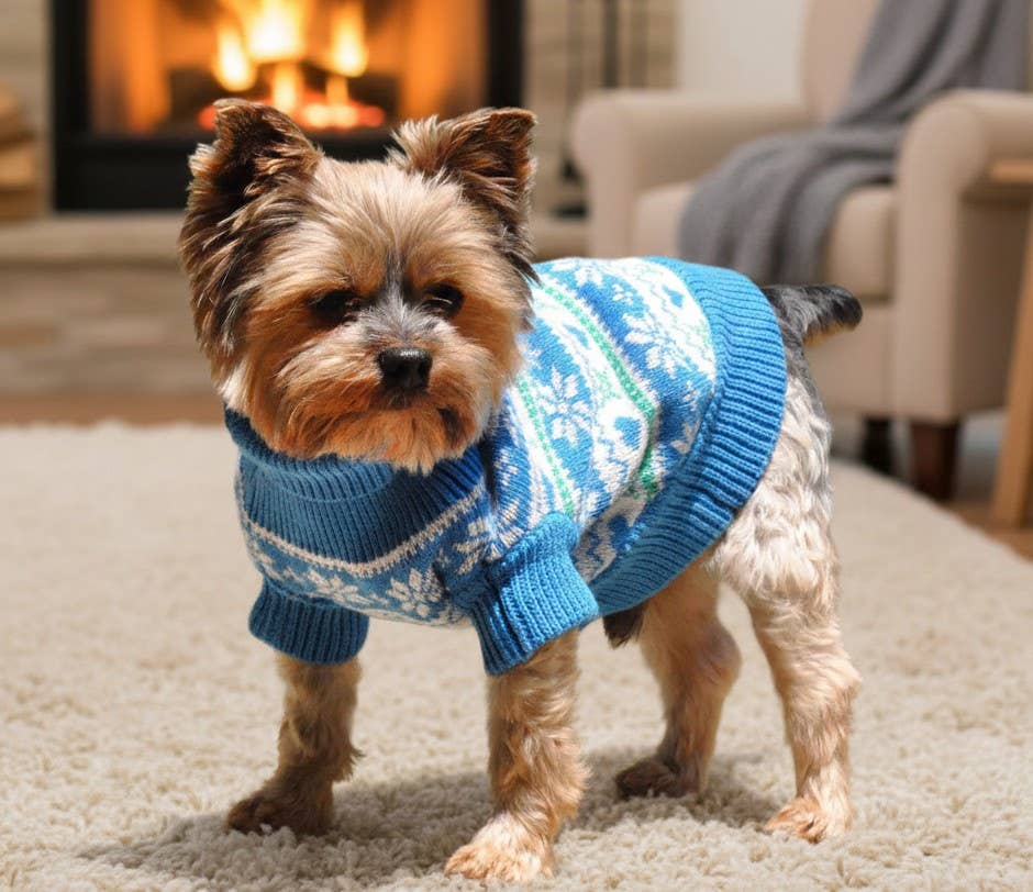 Doggie Design – wholesale Pet jumper – Dog – Combed Cotton Snowflake and Hearts Dog Sweater - Blue3