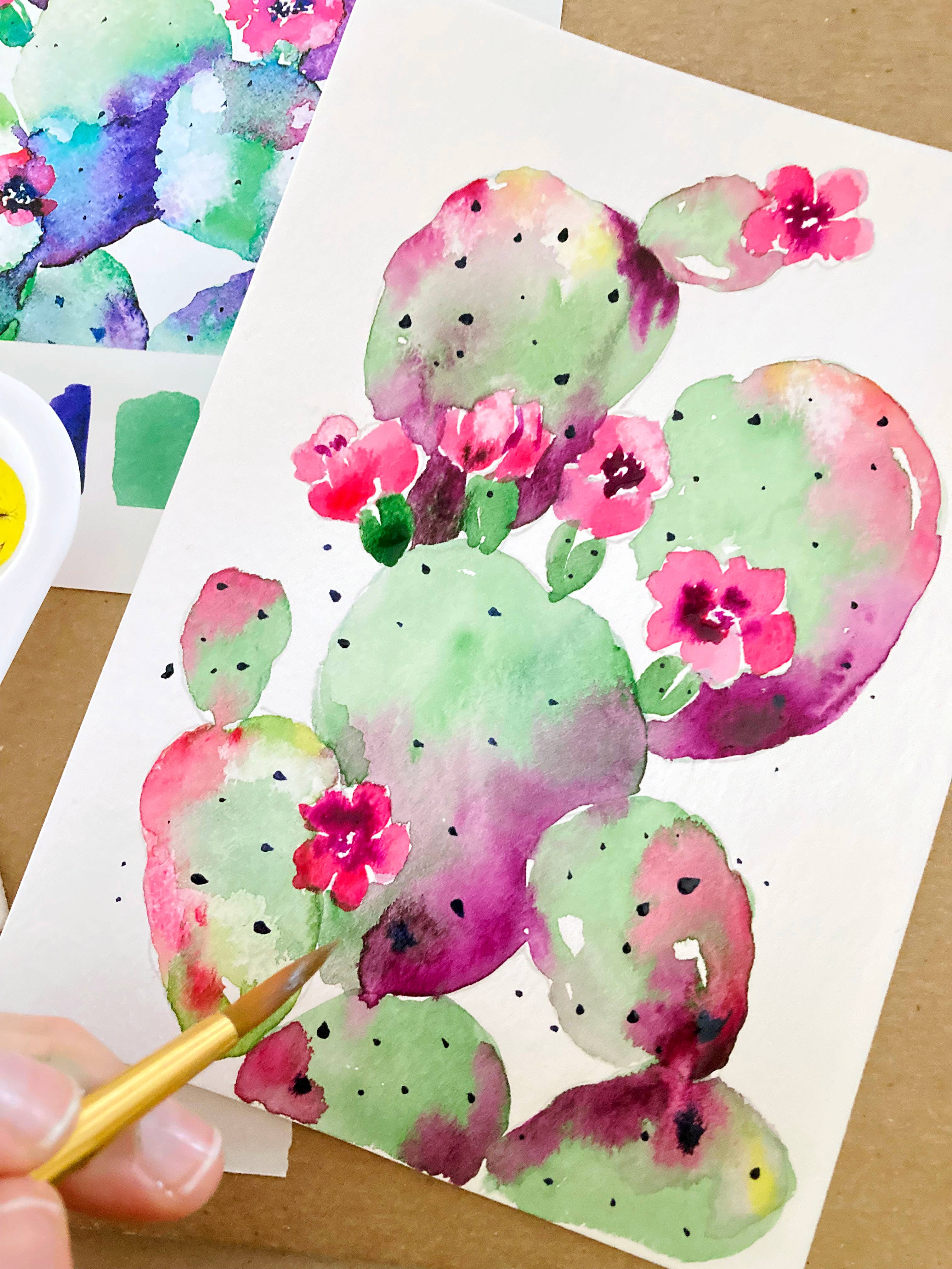 Pink Puddle Studio - Wholesale DIY Craft Kit - Prickly Pear Cactus & Peony Flowers Watercolor DIY Paint Kit7