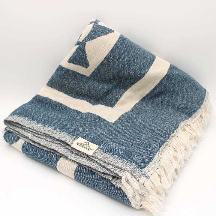 The Elevated Abode - Wholesale Throw Blanket - Blue Turkish Cotton Pyramid Throw Blanket