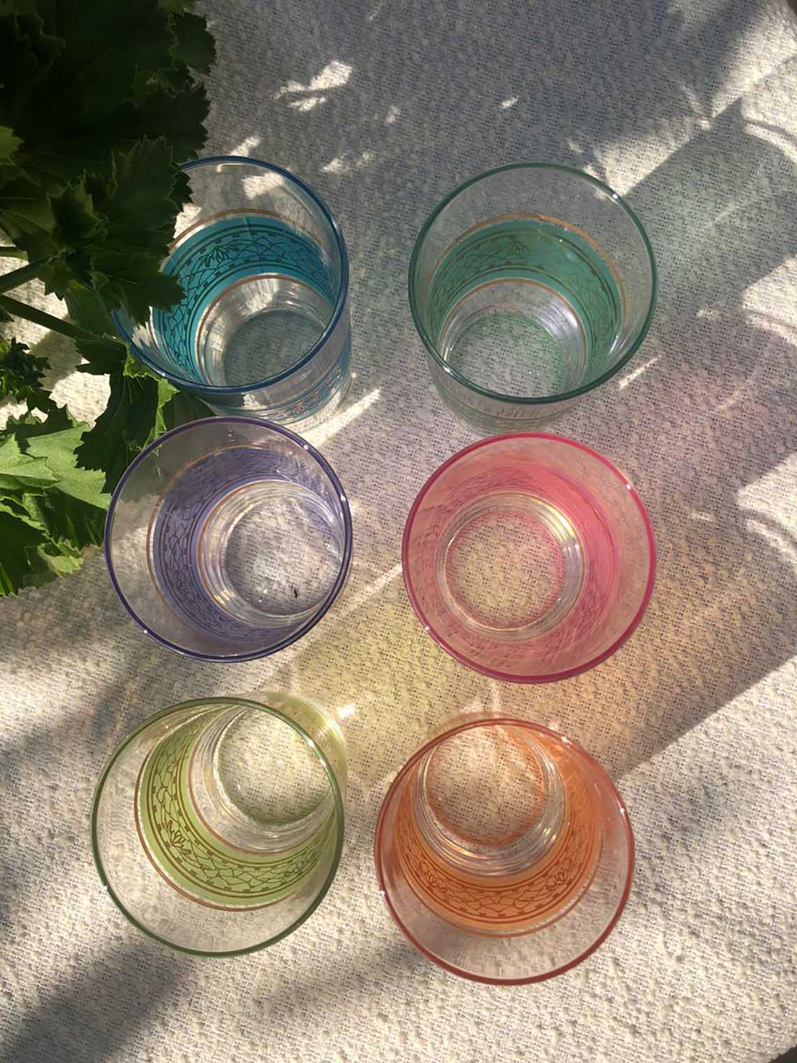 Scents and Feel - Wholesale Drinking Glass/Cup - Set of 6 Moroccan Tea Glasses Pastels Bands5