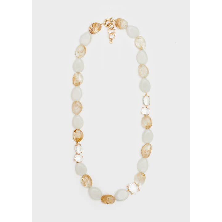 NALI' - Wholesale Beaded/Pearl Necklace - VENICE LONG NECKLACE IN BEIGE/WHITE RESIN - N582
