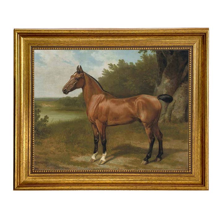 Madison Bay Co. - Historical Home Decor Reproductions – Großhandel Kunstdruck – Ölgemälde „Pferd in der Landschaft“ auf Leinwand, goldener Rahmen